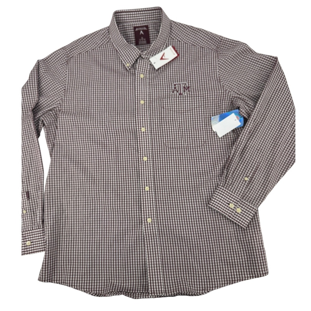 NWT Texas A&M Mens XL Antigua Plaid Button Down Shirt Maroon Long Sleeve Antigua